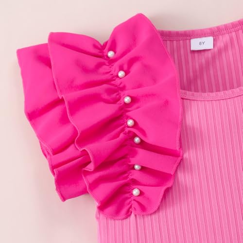 Hopscotch Girls Short Sleeves Pink 2-Pc Ruffle Ribbed Blouse & Skorts (3-4 Years)