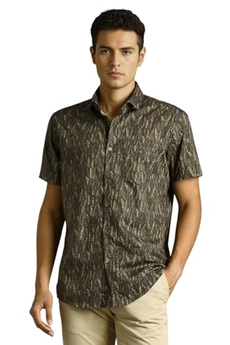 Men Olive Print Half Sleeves Casual Shirt