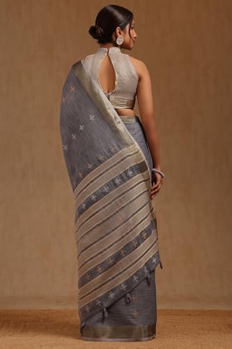 Soch Womens Blue Linen Woven Design Saree
