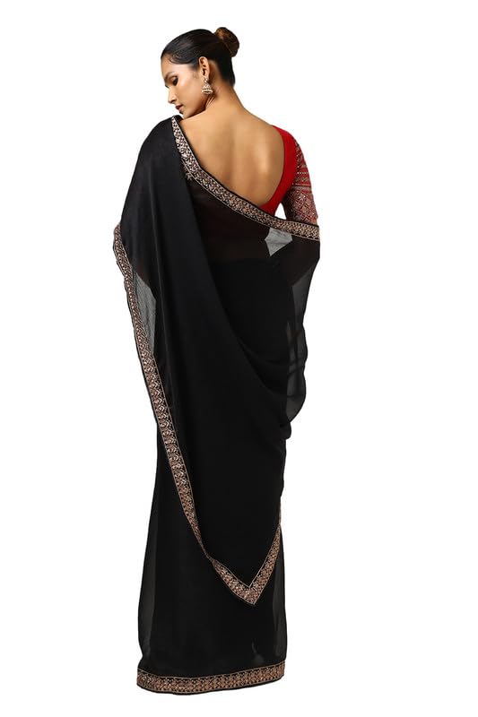 Soch Womens Black Chiffon Embroidered Saree With Sequins