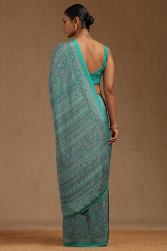Soch Womens Teal Green Crepe Paisley Print Saree