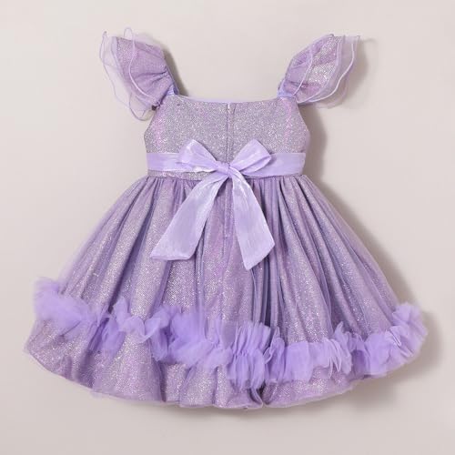Hopscotch Girls Lilac Short Sleeves Floral Applique Sparkle Party Dress for Age (2-3 Years)