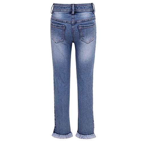 Cutecumber Girls Cotton Rich Denim Strech Fit-Leg Jeans – Pink Floral Embroidery & Ruffle Hem, Stylish Casual Outfit for Baby Girls & Kids (Age 1–15 Years)