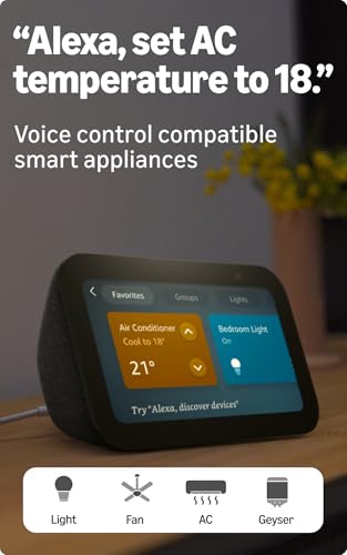 Amazon Echo Show 5 (latest model) | Smart display with Alexa, 2x bass speaker, clearer sound, camera for home monitoring, bluetooth | Charcoal