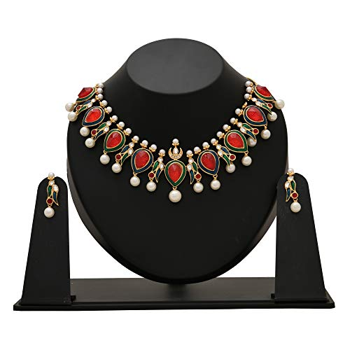 Estele 24 Kt Traditional Kuiri Shape Gold Plated Choker Style Necklace Set for Women