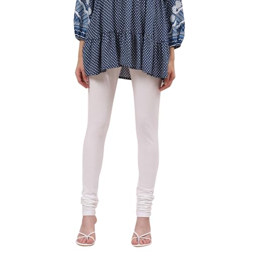 Rangriti Women White Cotton and Jersey Leggings_XL