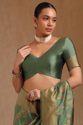 Soch Womens Sap Green Tussar Floral Print Saree