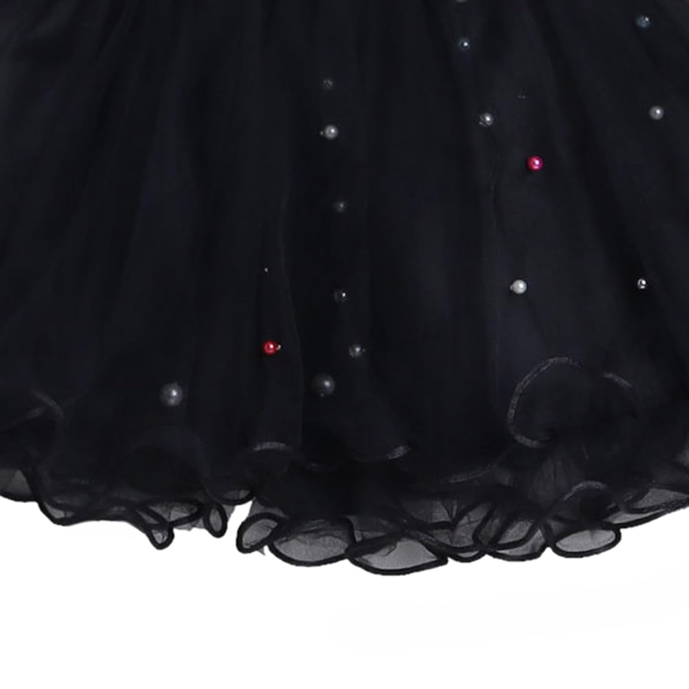 Hopscotch Girls Polyester Ruffled A-Line Knee Length Skirt in Black Color for 4-5 Years (ADX-3074987)