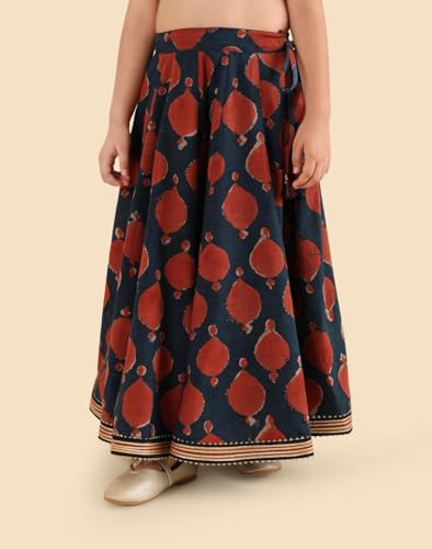 Fabindia Indigo Rayon Blend Dabu Printed Lehenga, Dupatta & Choli Set