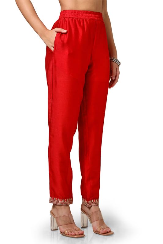 Soch Womens Red Foil Print Suit Set With Thread Work