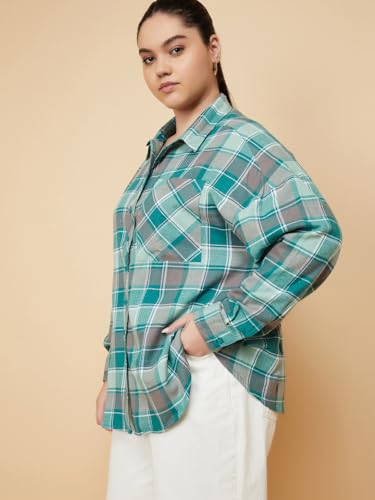 Max Women Checked Oversized Shirt (Green_3XL)