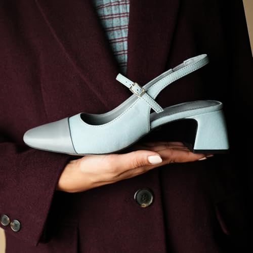 Theater Twiggy Formal Mary Jane Grey Sandals for Women | Stylish Slingback Block Heels | Lightweight Comfortable Footwear with Cushioned Insole