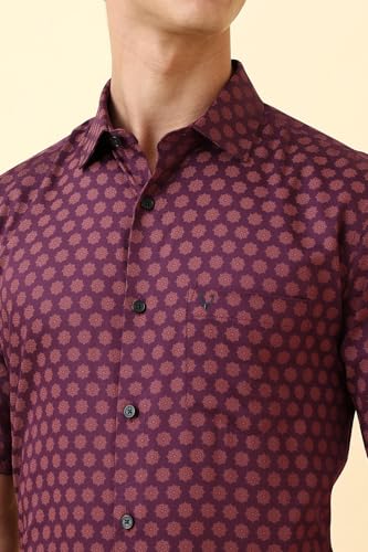 Men Purple Print Half Sleeves Formal Shirt