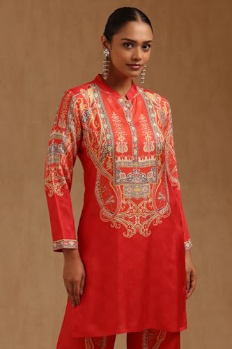 Soch Womens Orange Muslin Ethnic Motifs Co-Ords Set