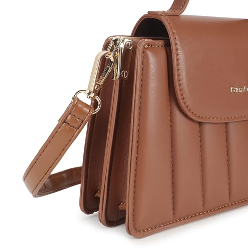 Fastrack Tan Stitchpop Sling | Quilted Faux-Leather Women’s Handbag | Sling with Dual Carry Options & Magnetic Closure