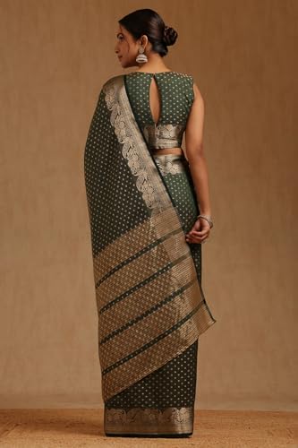 Soch Womens Green Art Silk Geometric Zari Woven Saree