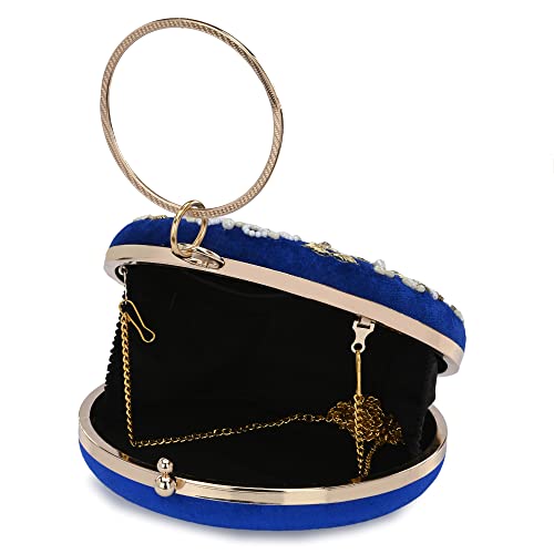 For The Beautiful You Blue Embroidered Women's Clutch (412)