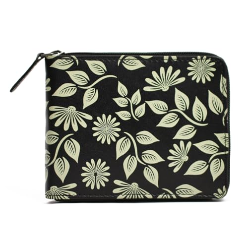WildHorn Women’s Zip Around Wallet – Premium Leather Floral Print Purse | Stylish Clutch with Zipper Closure & Multiple Card Slots for Ladies & Girls (BLACK1)