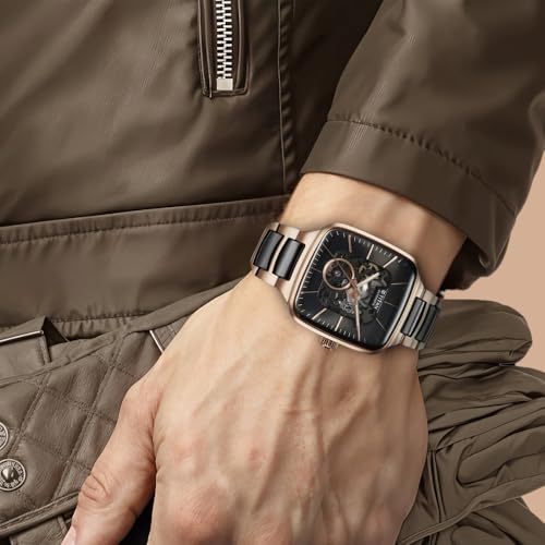 Titan Ceramic Fusion Skeleton Automatic Rich Black Dial Steel & Ceramic Strap Watch for Men_90175KD03