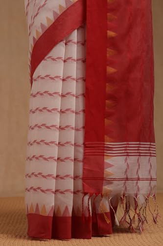 Soch Womens White Cotton Woven Design Saree
