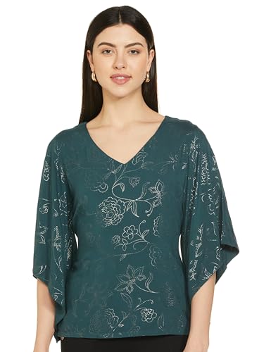 AND Women's Cotton Blend Regular Fit Tunic Shirt (AW19AN167TN38G_Teal_S)