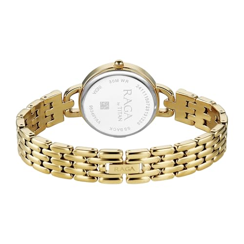 Titan Raga Showstopper 4.0 Quartz Silver Round Dial Women's Watch | IP LT Gold Colour Band | Watches for Women Analog - 95349YM01