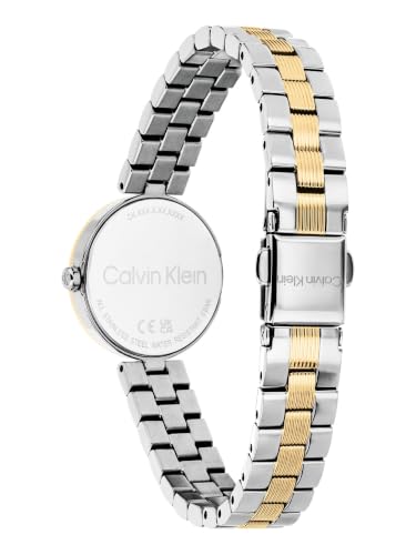 Calvin Klein Gleam Qtz Basic Slim White Shimmer Color Round Dial Women's Watch | Two Tone Stainless Steel Material | Bracelet Watch - 25100226