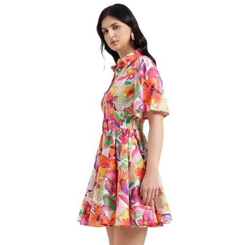 United Colors of Benetton Regular Fit Spread Collar Floral Dress (Size : XL) - 26P4WVNDR325I901 Multicolour