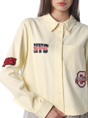 ONLY Women's Typography Regular Fit Yellow Shirt