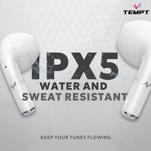 TEMPT Dots True Wireless in Ear Earbuds with up to 40Hrs Playtime, Bluetooth 5.2 Wireless Headphones, Touch Control TWS,100 hrs of Standby Time, IPX5 Water, Sweat Resistant (White)