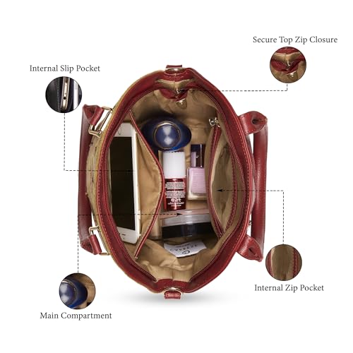 Caprese Siji Tresna Small Satchel Bag for Women with Adjustable & Detachable Strap | Kashida Embroidery Shoulder Bag | Crossbody & Handheld Bag for Work, Travel, and Everyday Use (Red)