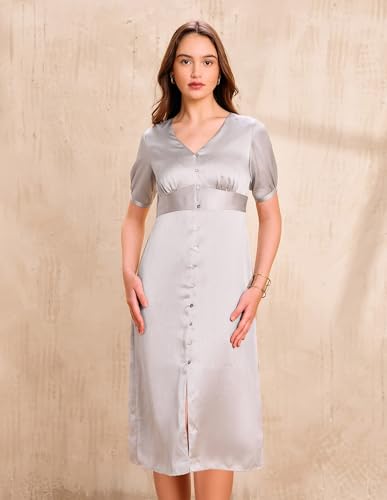 U.S. Polo ASSN. Solid V-Neck A-LineDress (UWAW25DRS206_Grey_M)