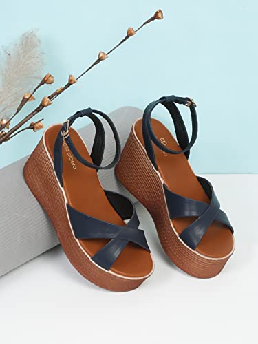 pelle albero Blue Wedges Heel Sandal For Women (PA-PL-8015)