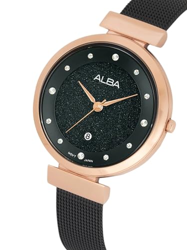 ALBA Stainless Steel Women Analog Wristwatch Ah7Bz8X1, Black Dial, Black Band