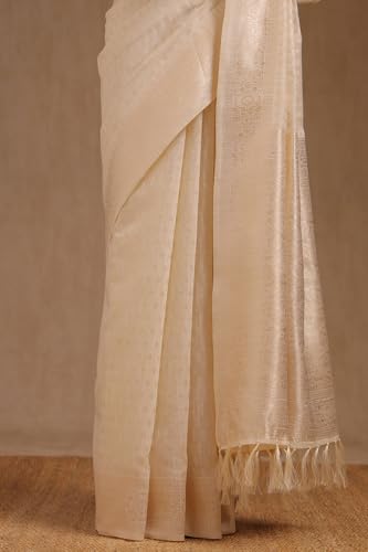 Soch Womens Cream Tussar Woven Design Saree