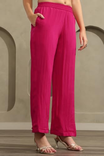Soch Womens Fuchsia Chinon Ethnic Motifs Zari Embroidered Salwar Suit With Sequins