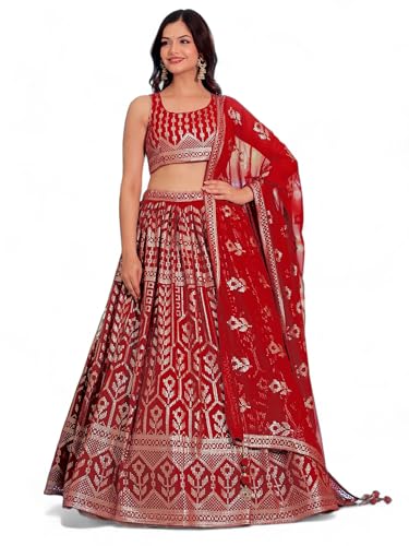 Zeel Clothing Women's Sequins Thread Embroidered Georgette Designer Semi-stitched Lehenga Choli Set With Dupatta (5116-Maroon-Wedding-Designer Free Size)