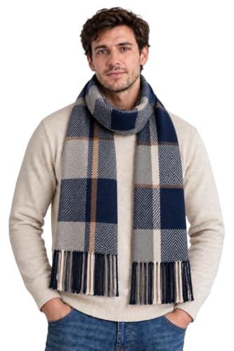 Krystle Men’s Winter Woolen Muffler Scarf | Warm Soft Checkered Plaid Neck Wrap | Stylish Winter Scarf for Men | (Blue,Free Size)