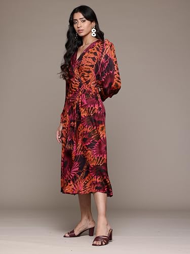 Ritu Kumar V- Neck Full Sleeves Long Dress Maroon