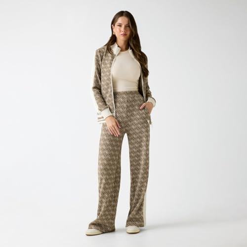 GUESS Women Jacquard High-Rise Straight Trousers Brown
