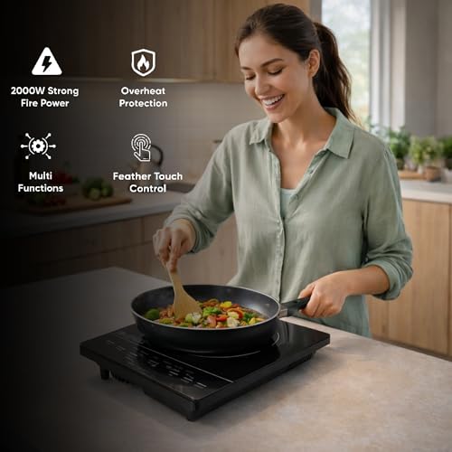 LONGER Infrared Cooktop Electric 2000W, 240V, LED Displa, Full Touch Control Induction-Style Cooktop, Ceramic Glass Surface, 6 Cooking Modes, Portable & Scratch Resistant