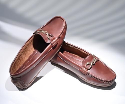 LOUIS STITCH Women's Tan Premium Slip-On Loafers with Buckle | Elegant Solid Slip-On Comfort Shoes for Casual and Formal Wear | Slip-On Loafer Shoes for Women | LSLD-BLR-HS02 | UK-5