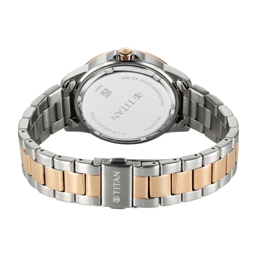 Titan Glamour Quartz Analog with Date White Dial Two Toned Stainless Steel Strap Watch for Women