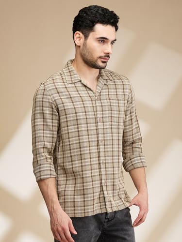 Being Human Olive Stone Coloured Men Shirts (Size: L)-BHMLS24559-OLIVE STONE
