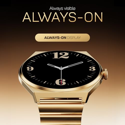 Fire-Boltt Phoenix Nova Smartwatch 1.43” Slim Super AMOLED Display, 466x466 Pixel Always-On Display, Bluetooth Calling, Health Tracker for Men & Women Imperial Gold