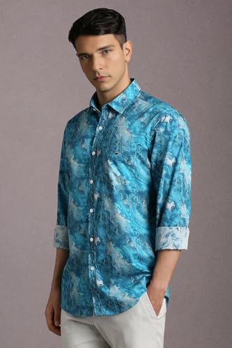 Louis Philippe Men Blue Print Full Sleeves Casual Shirt