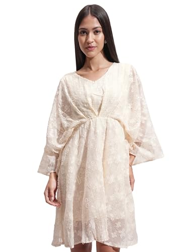 Tokyo Talkies Women's Polyester Mini Dress (TTJ6012632_Cream