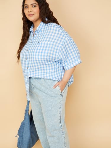 Max Women Checked Regular Fit Shirt (Blue_3XL)