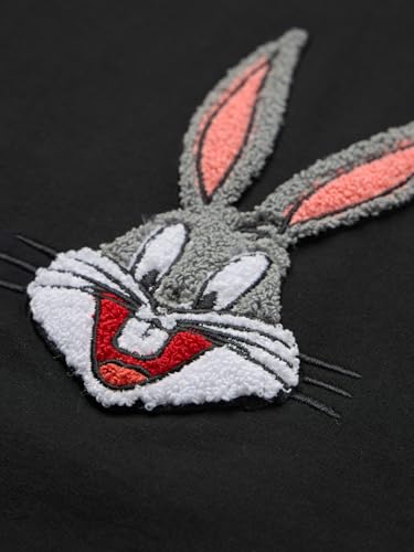 The Souled Store Looney Tunes: It's Bugs Men and Boys Short Sleeve Round Neck Black Embroidered Cartoon Casual Lightweight Drop Shoulder Streetwear Trendy Oversized T-Shirts