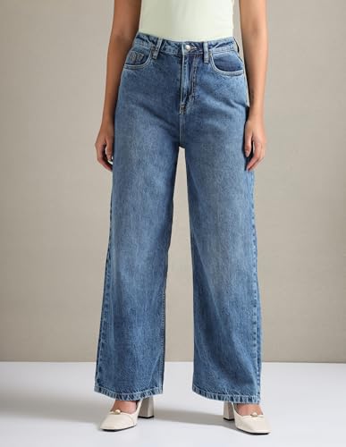 U.S. POLO ASSN. Women's Wide Leg Mid Rise Jeans (UWAW23JN048_Blue_34)